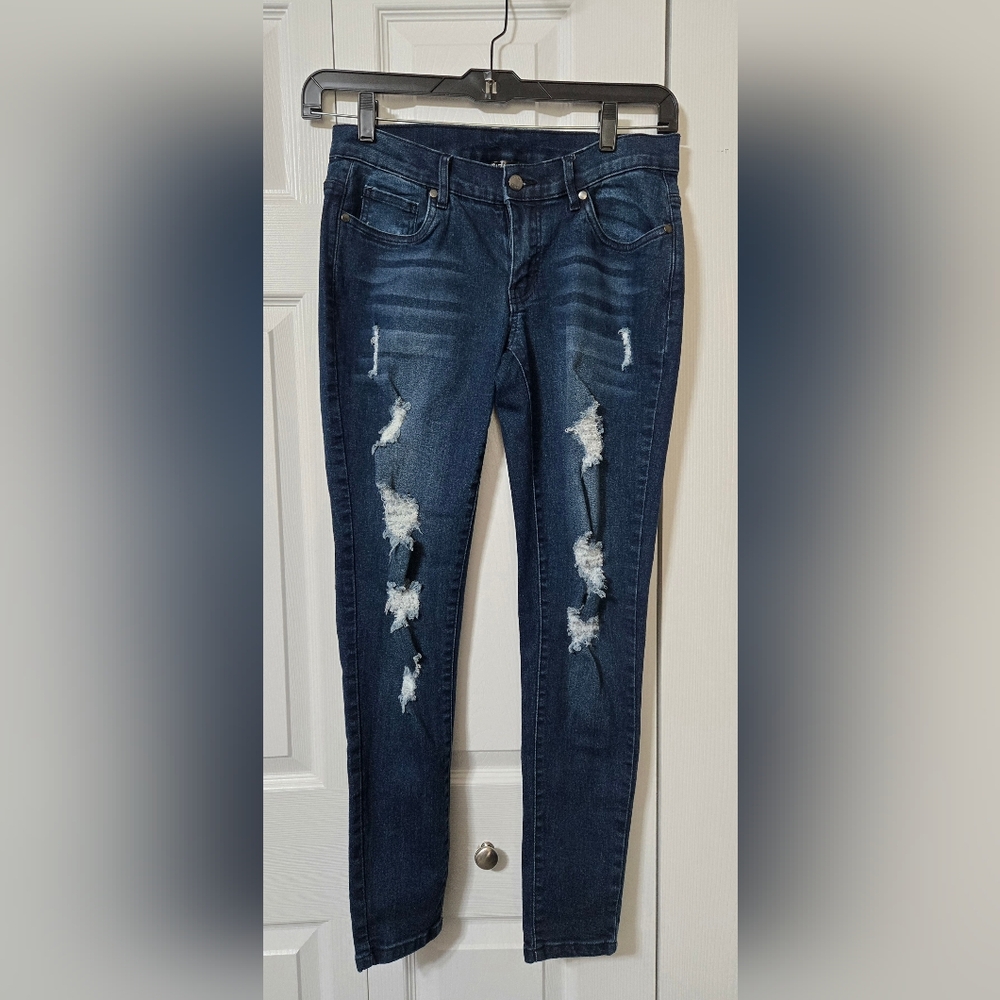 Distressed Blue Stretch Denim Jeans, Size 8, Venus Brand, Excellent Condition